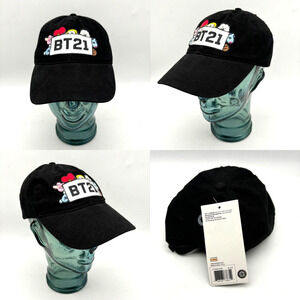NWT BTS X Line Friends BT21 Black Cotton Canvas Adjustable Dad Hat OSFM